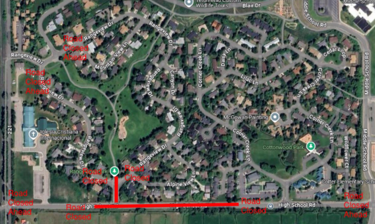 Map of High School Road Closure 3/31-4/4